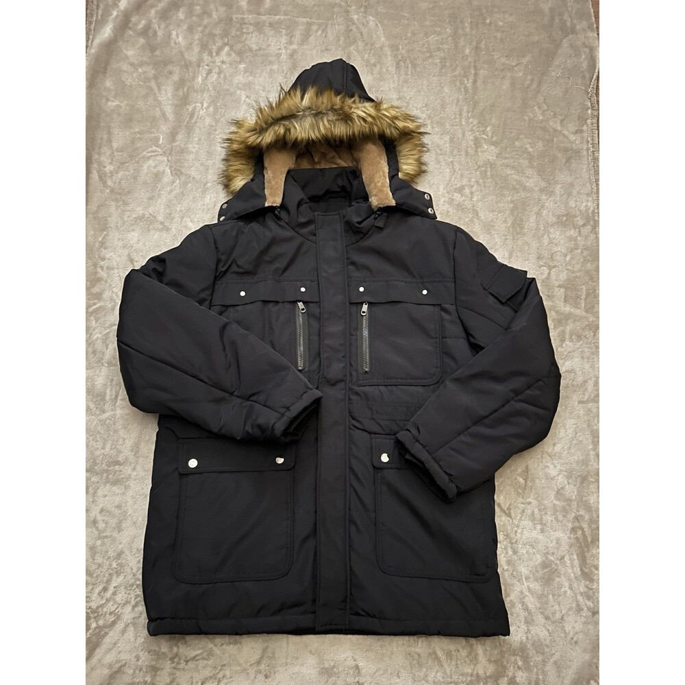 Yozai Women’s Large Black Winter Jacket With Removable Hood W/Faux Fur NWOT